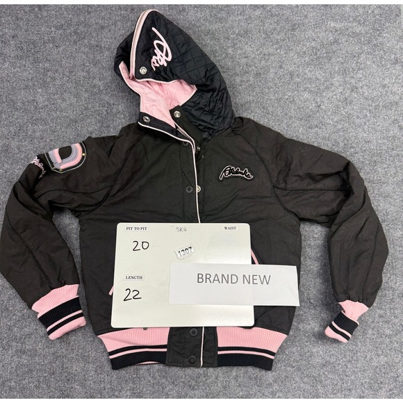 Akdmks Vintage Black Pink Quilted Hooded Bomber Jacket‎ Varsity Style Women's M - Picture 14 of 14